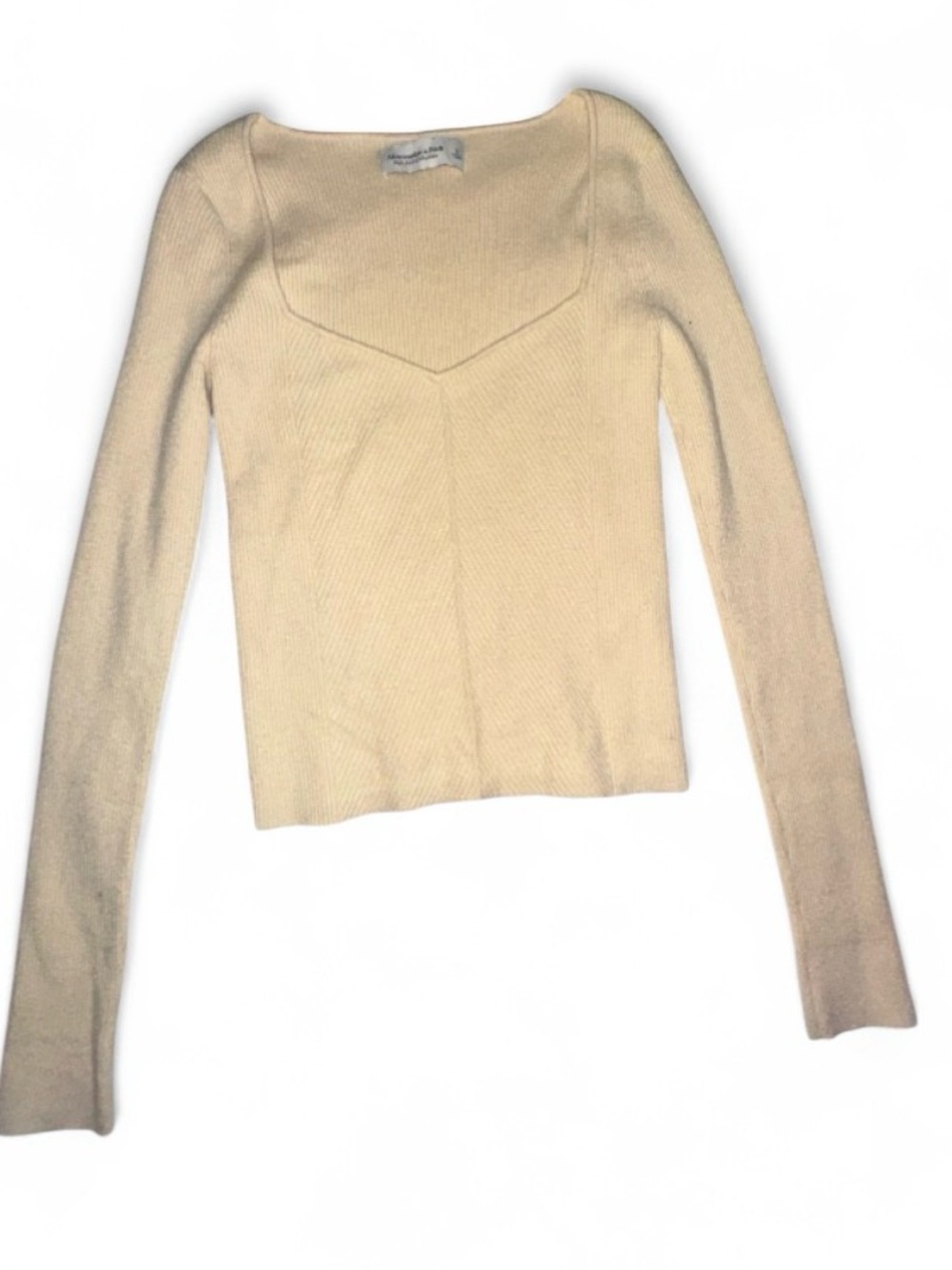 Abercrombie & Fitch Cream Ribbed Square-Neck Long Sleeve Top